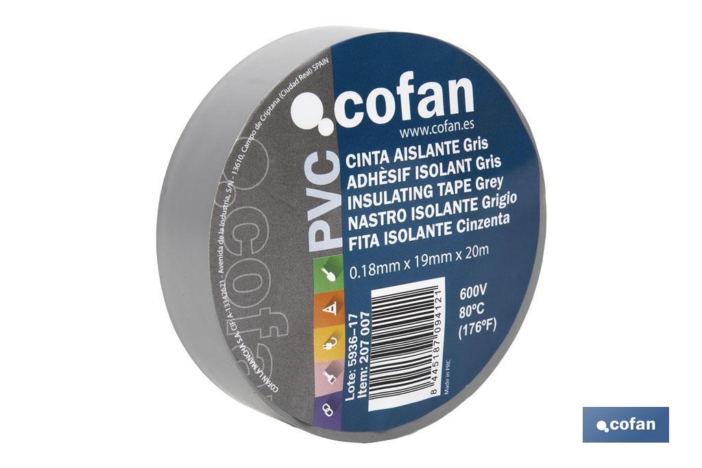 CINTA AISLANTE 180 Micras GRIS 19mmX20 Metros (PACK: 10 UDS)