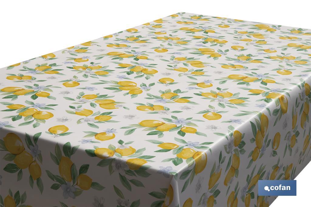 Rollo de hule con estampado de limones | PVC y tejido sin tejer | Medidas: 1,40 x 25 m