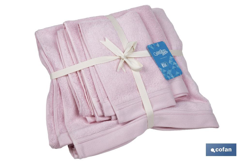 Juego de 3 toallas de color rosa claro con 580 g/m2 | Gama Flor | Set de toallas 100 % de algodón