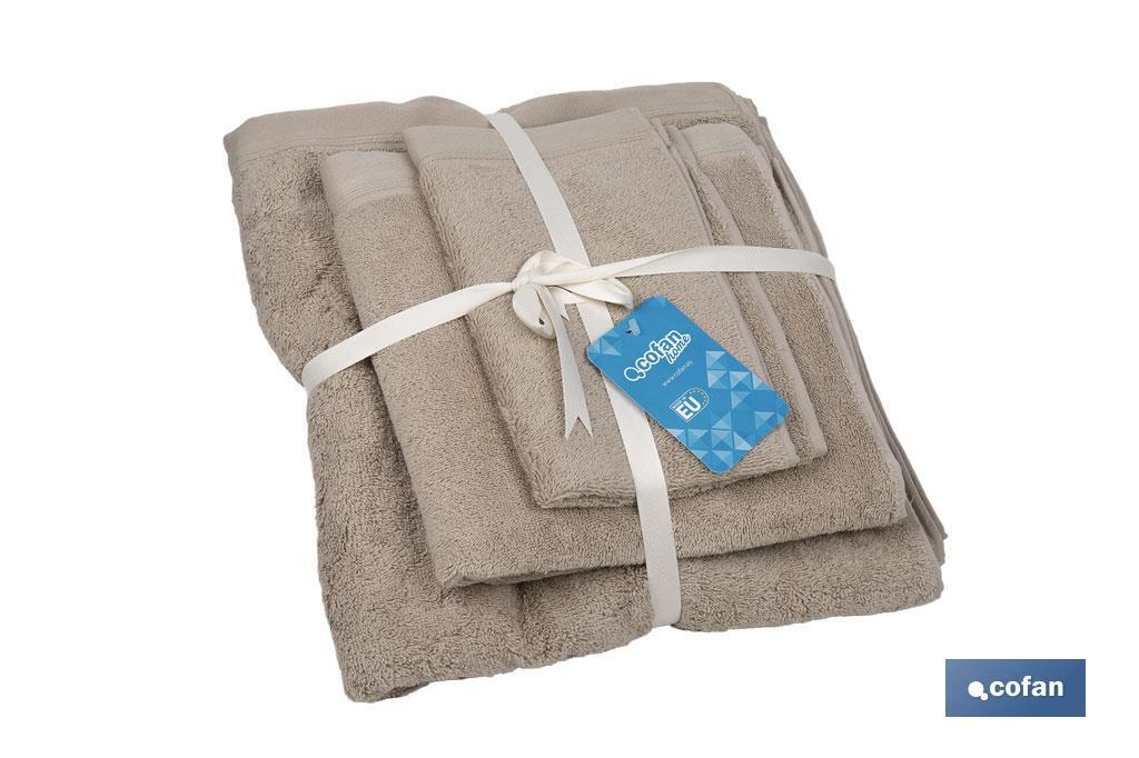 Juego de 3 toallas de color beige con 580 g/m2 | Gama Abisinia | Set de toallas 100 % de algodón