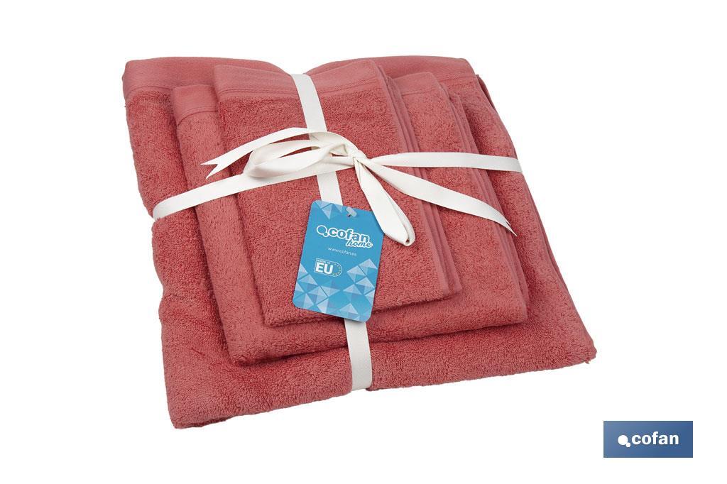 Juego de 3 toallas de color coral con 580 g/m2 | Gama Jamaica | Set de toallas 100 % de algodón