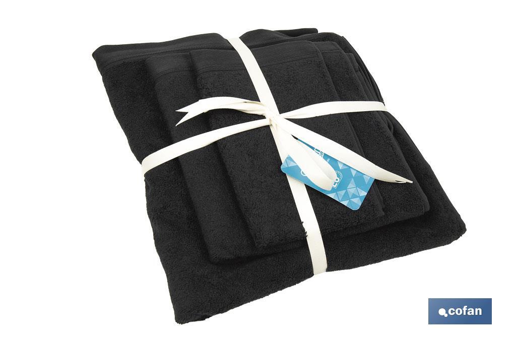 Juego de 3 toallas de color negro con 580 g/m2 | Gama Brillante | Set de toallas 100 % de algodón