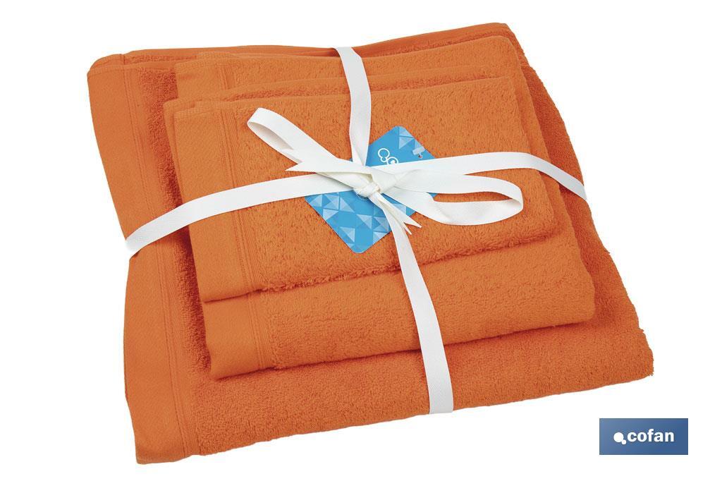 Juego de 3 toallas de color naranja (orange) con 580 g/m2 | Gama Amanecer | Set de toallas 100 % de algodón