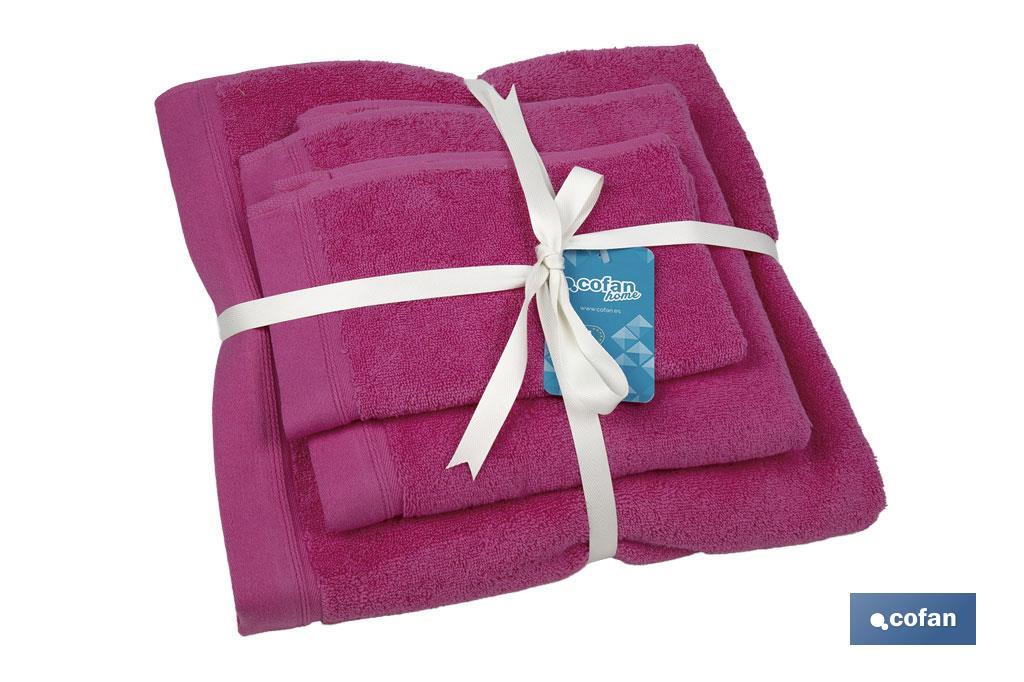 Juego de 3 toallas de color fucsia con 580 g/m2 | Gama Primavera | Set de toallas 100 % de algodón